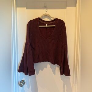 Free People Burgundy V Neck Sweater